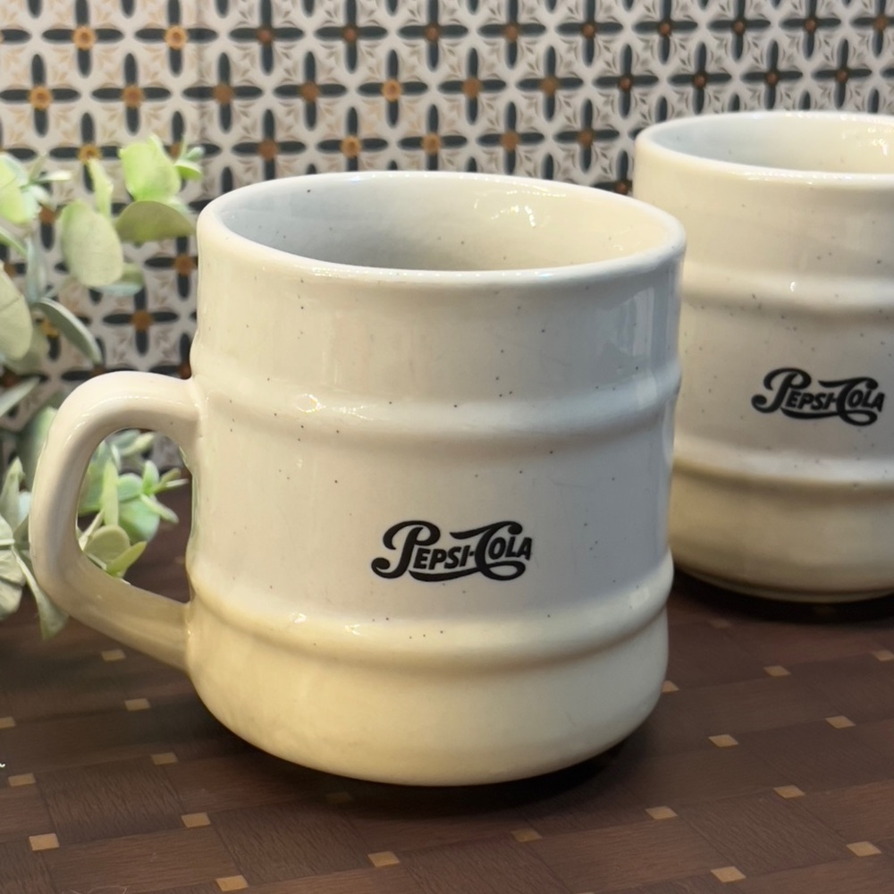 2 Vintage Pepsi-Cola Stoneware Cups by Festival Stoneware. Retro cups